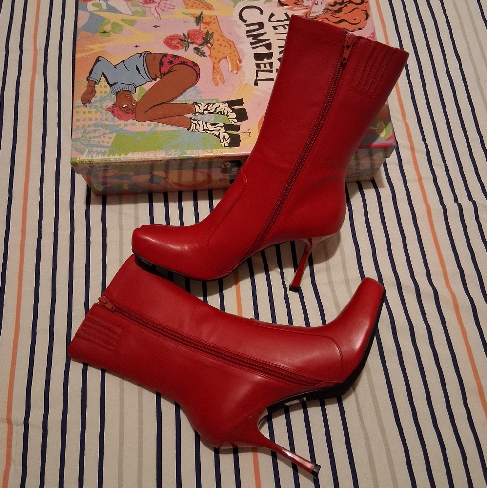 Jeffrey Campbell Red Heeled Boots Bold Statement - Picture 5 of 15